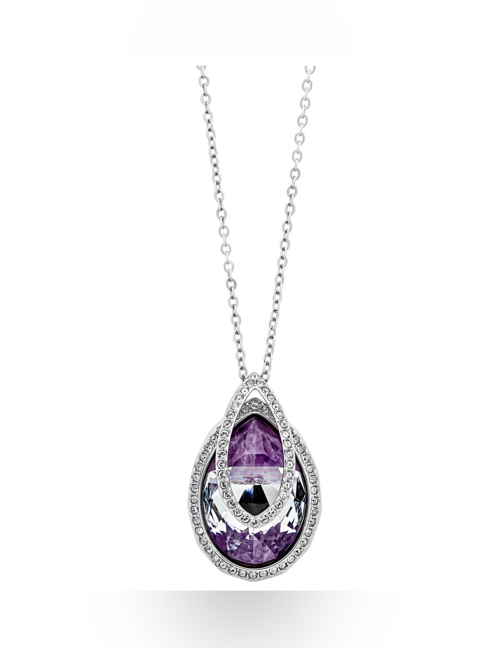 Swarovski Silver Teardrop Necklace with Purple Crystal